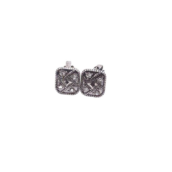 Vintage-Inspired Rhinestone Square Clip-On Earrings - Picture 3 of 9